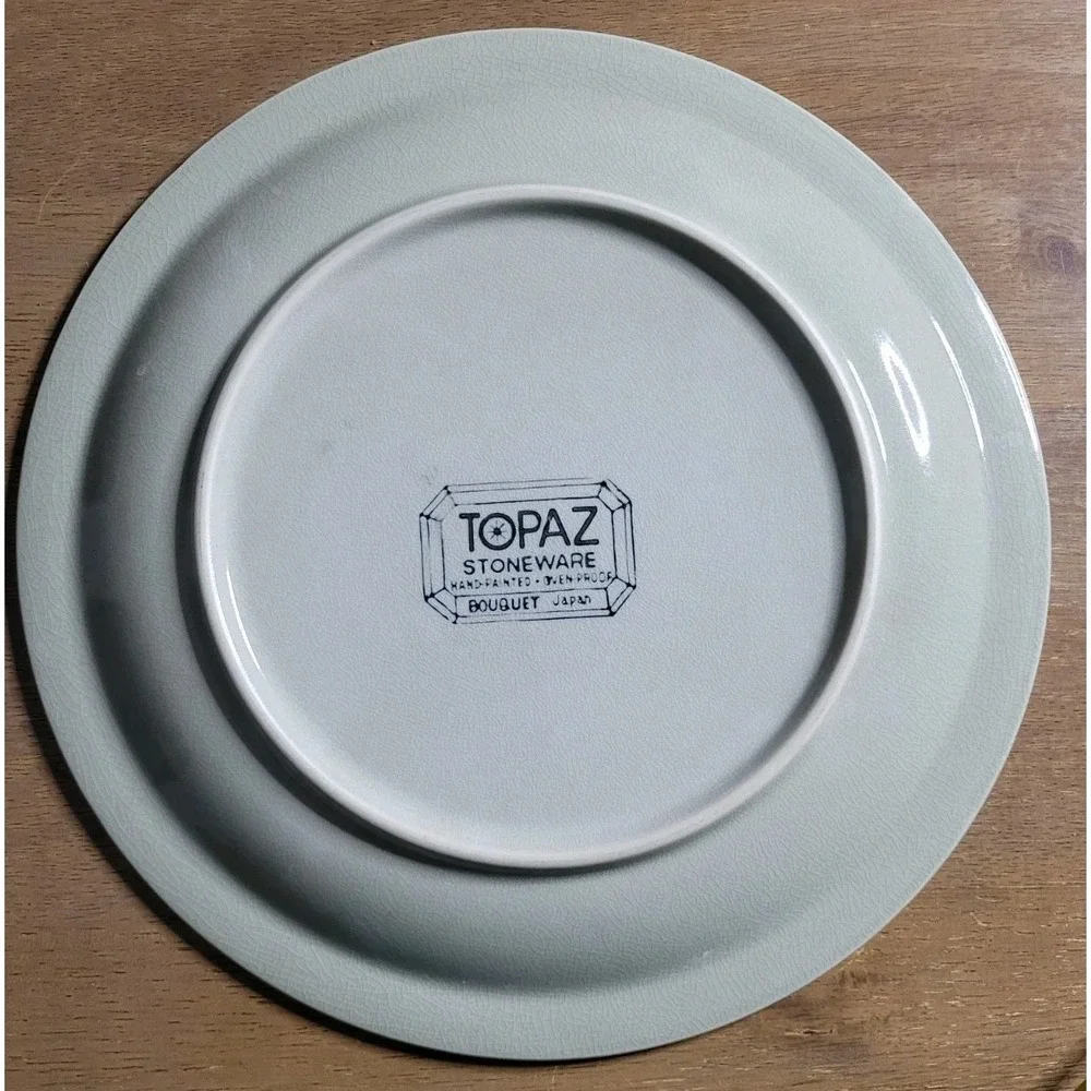Vtg Plate Topaz Stoneware Bouquet Japan Hand-Painted cottagecore  yellow brown f